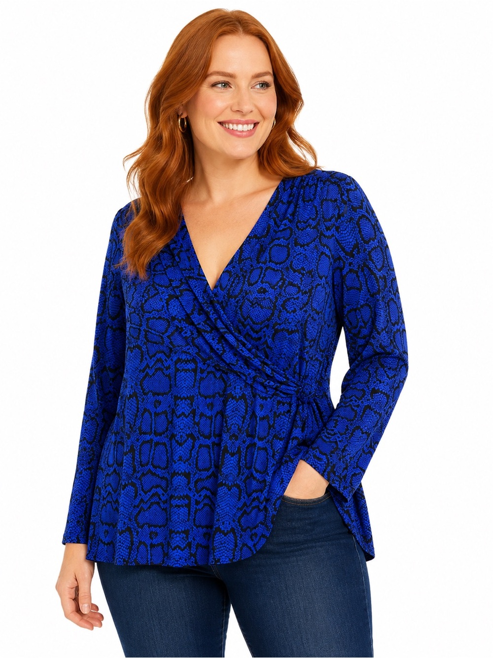 Laundry By Shelli Segal Blue Snake-Print Wrap Blouse